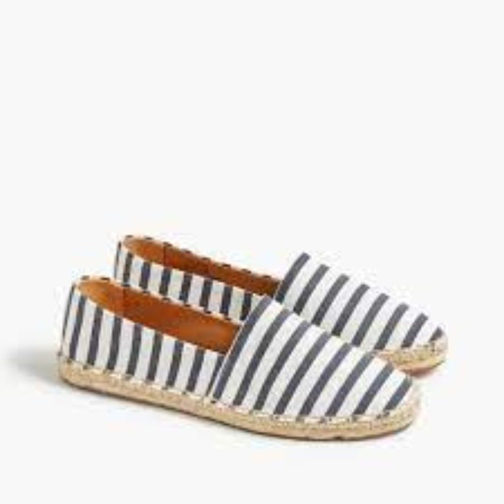 J. Crew Womens Striped Canvas Slip-On Flat Espadrilles Navy White Size 7.5